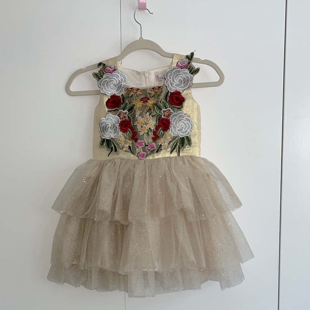 Halabaloo girls size 6 Gold and Red Embroidered Dress